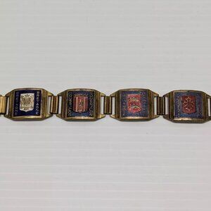 Vintage Souvenir BRACELET Enamel Coat Arms Regions WWII FRANCE PARIS NORMANDIE